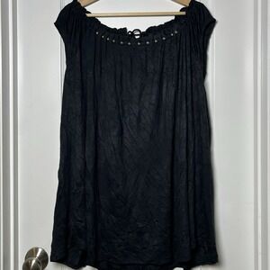 Ryan Wythe Black Off-Shoulder Cap‎ Sleeve Studded Neckline Tie Back Tunic Top